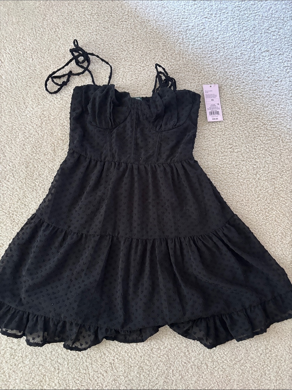 Black Spotted Tiered Sundress - Lightweight Summer Dress xs